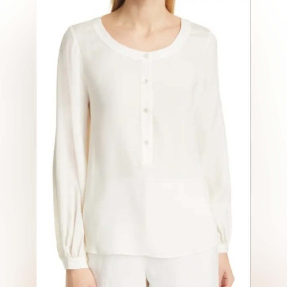 Nili Lotan Kelly Silk Structured Long Sleeve Blouse Size L Classic Designer Boho - Picture 1 of 13